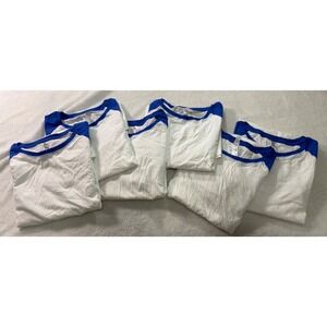 Royal Avalon Mens XL Baseball Tee White Blue Long Sleeve Raglan Shirt 6 Pk